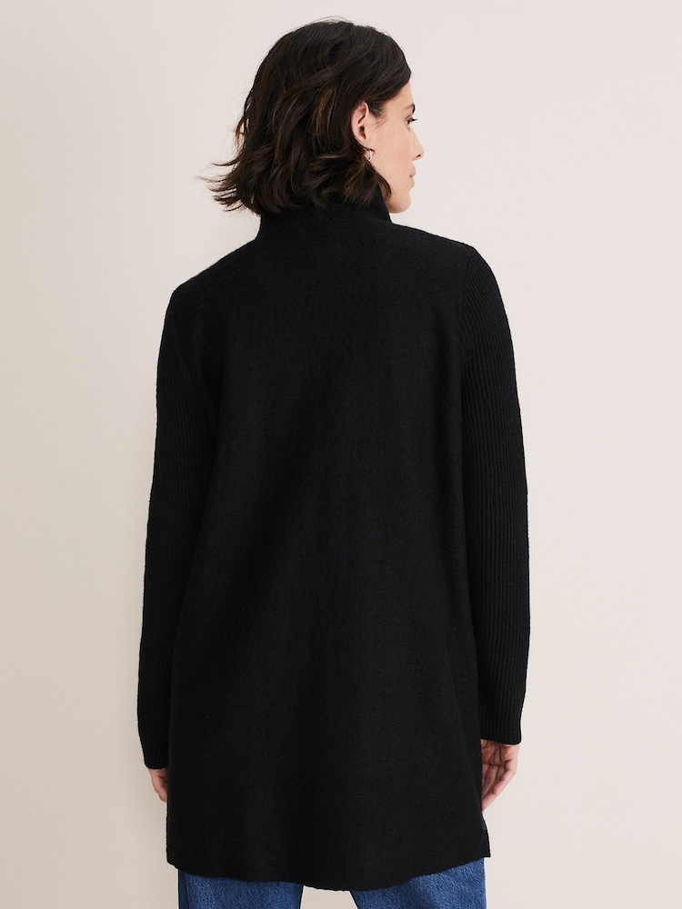 Phase Eight Black Zip Byanca Knit Coat - Image 2 of 6
