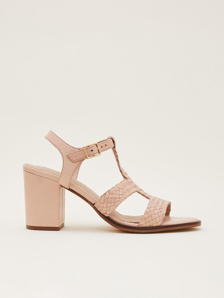 Phase Eight Brown Plaited T Bar Heeled Sandal Shoes - Image 1 of 7