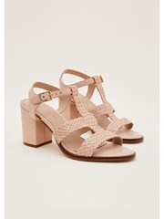 Phase Eight Brown Plaited T Bar Heeled Sandal Shoes - Image 2 of 7