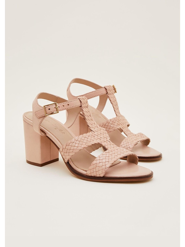 Phase Eight Brown Plaited T Bar Heeled Sandal Shoes - Image 2 of 7