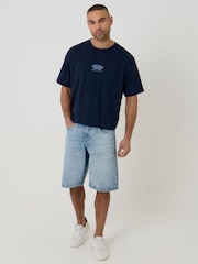 Threadbare Blue Boxy Fit Madrid Print Cotton T-Shirt - Image 3 of 4