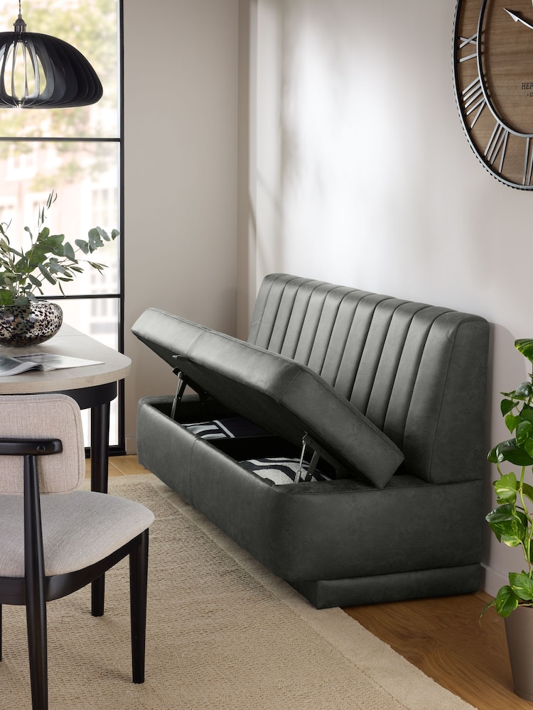 Monza Faux Leather Dark Grey Anderson Storage Dining Bench - Image 2 of 7