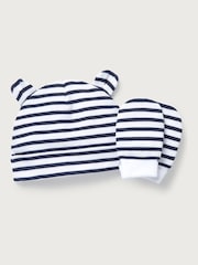Синий - The White Company шапка в полоску и варежки из органического хлопка - Изображение 1 из 1