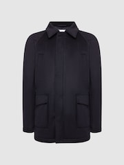 Reiss Navy Mandarin Zip Through Cashmere Coat - Image 2 of 6