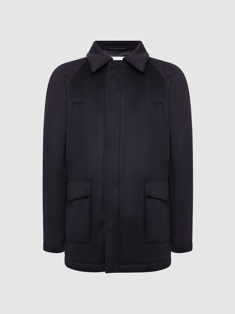 Reiss Navy Mandarin Zip Through Cashmere Coat - Image 2 of 6 Reiss Navy Mandarin Zip Through Cashmere Coat - Image 2 of 6