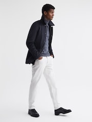 Reiss Navy Mandarin Zip Through Cashmere Coat - Image 3 of 6