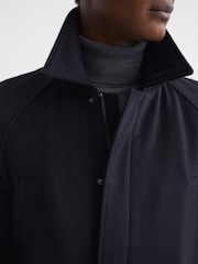 Reiss Navy Mandarin Zip Through Cashmere Coat - Image 4 of 6