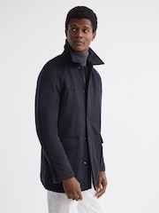 Reiss Navy Mandarin Zip Through Cashmere Coat - Image 6 of 6