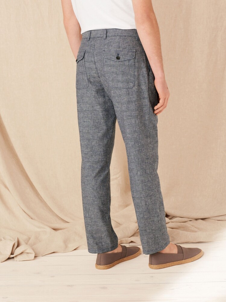 Blue Check Regular Fit Linen Rich Trousers - Image 2 of 8