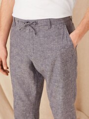 Blue Check Regular Fit Linen Rich Trousers - Image 3 of 8