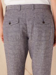 Blue Check Regular Fit Linen Rich Trousers - Image 4 of 8