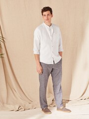 Blue Check Regular Fit Linen Rich Trousers - Image 5 of 8