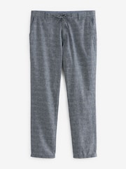 Blue Check Regular Fit Linen Rich Trousers - Image 6 of 8