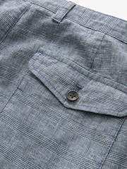 Blue Check Regular Fit Linen Rich Trousers - Image 8 of 8