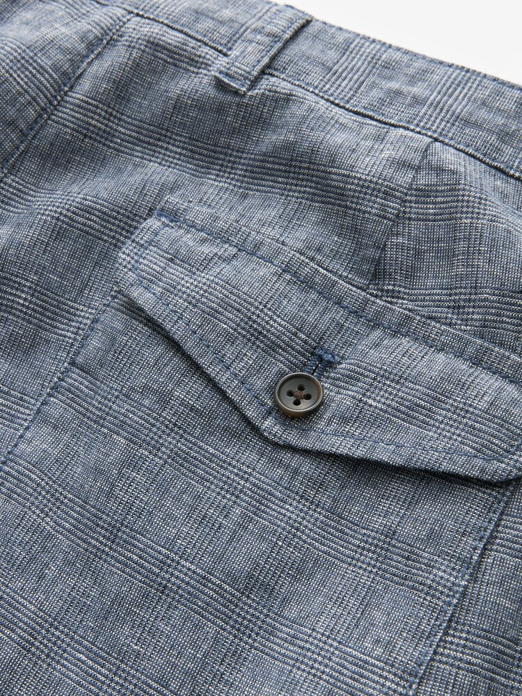 Blue Check Regular Fit Linen Rich Trousers - Image 8 of 8