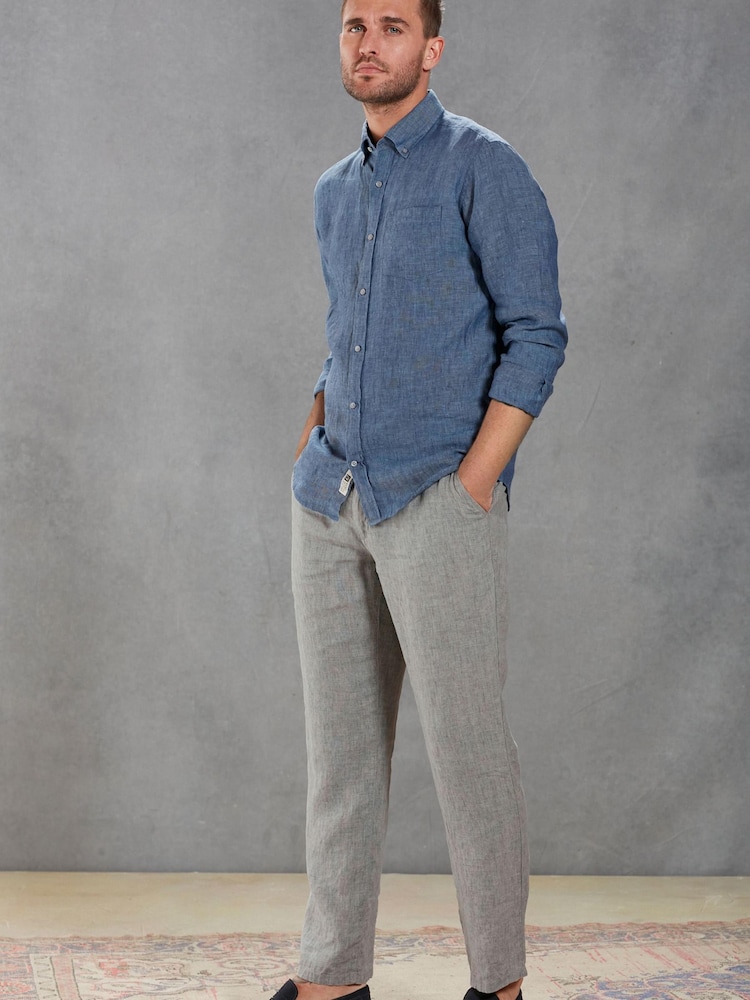 Grey Signature Leomaster Italian Delave Linen Drawstring Trousers - Image 2 of 8