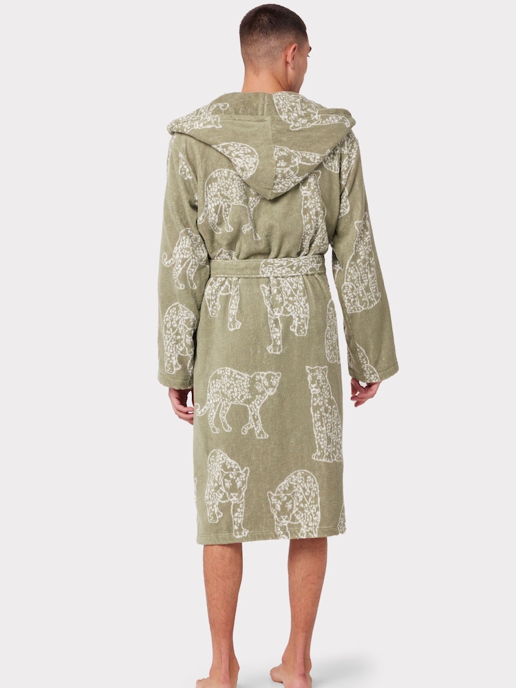 Chelsea Peers Green Towelling Leopard Print Hooded Dressing Gown - Image 2 of 5