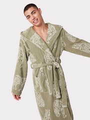 Chelsea Peers Green Towelling Leopard Print Hooded Dressing Gown - Image 4 of 5