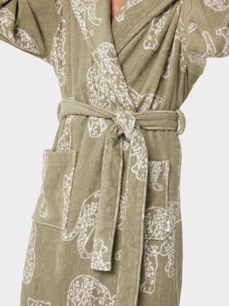 Chelsea Peers Green Towelling Leopard Print Hooded Dressing Gown - Image 5 of 5