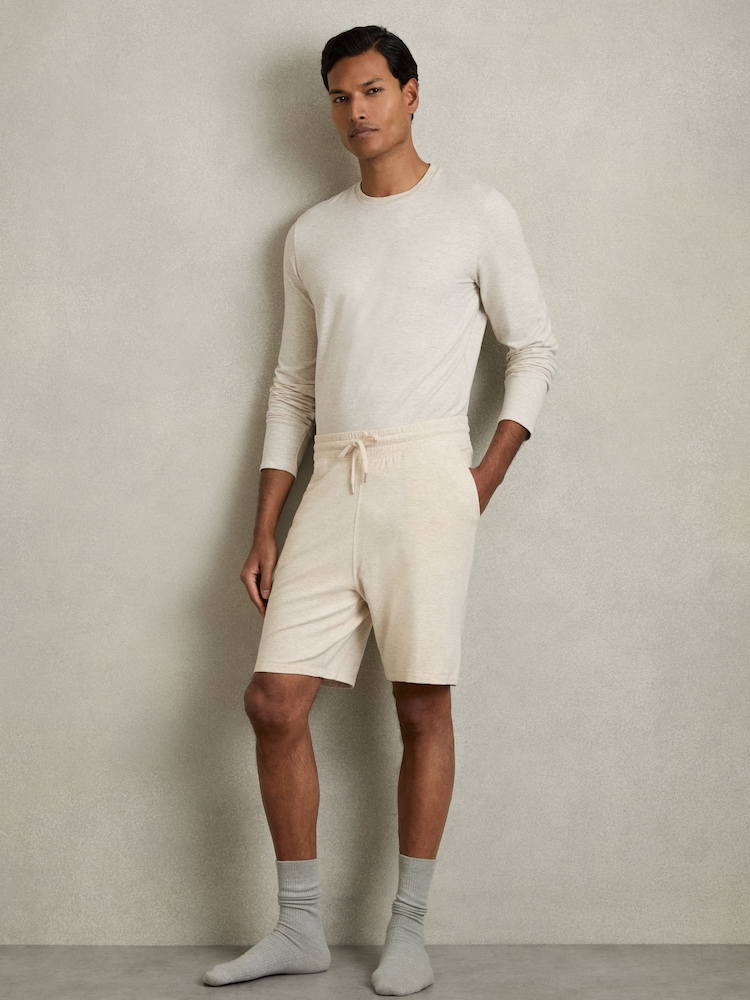 Reiss Oatmeal Melange Tyne Drawstring Fleece Lined Shorts - Image 1 of 6