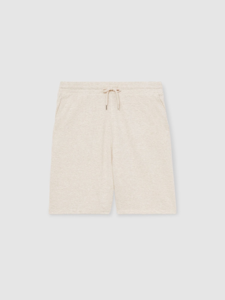 Reiss Oatmeal Melange Tyne Drawstring Fleece Lined Shorts - Image 2 of 6