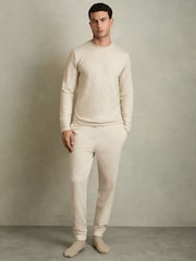 Reiss Oatmeal Melange Jose Drawstring Fleece Lined Joggers - Image 1 of 5