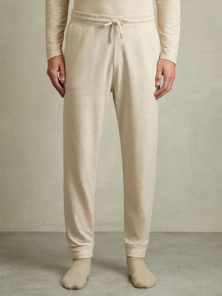 Reiss Oatmeal Melange Jose Drawstring Fleece Lined Joggers - Image 2 of 5