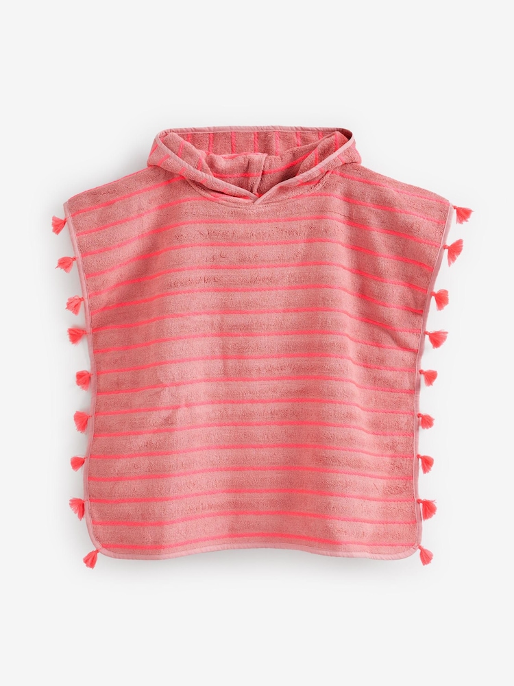 Fluro Stripe Pink Towelling Poncho - Image 1 of 2 Fluro Stripe Pink Towelling Poncho - Image 1 of 2