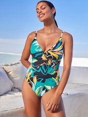 Black Tropical - Слитный купальник с моделичным запахом и сборками - Изображение 2 из 5