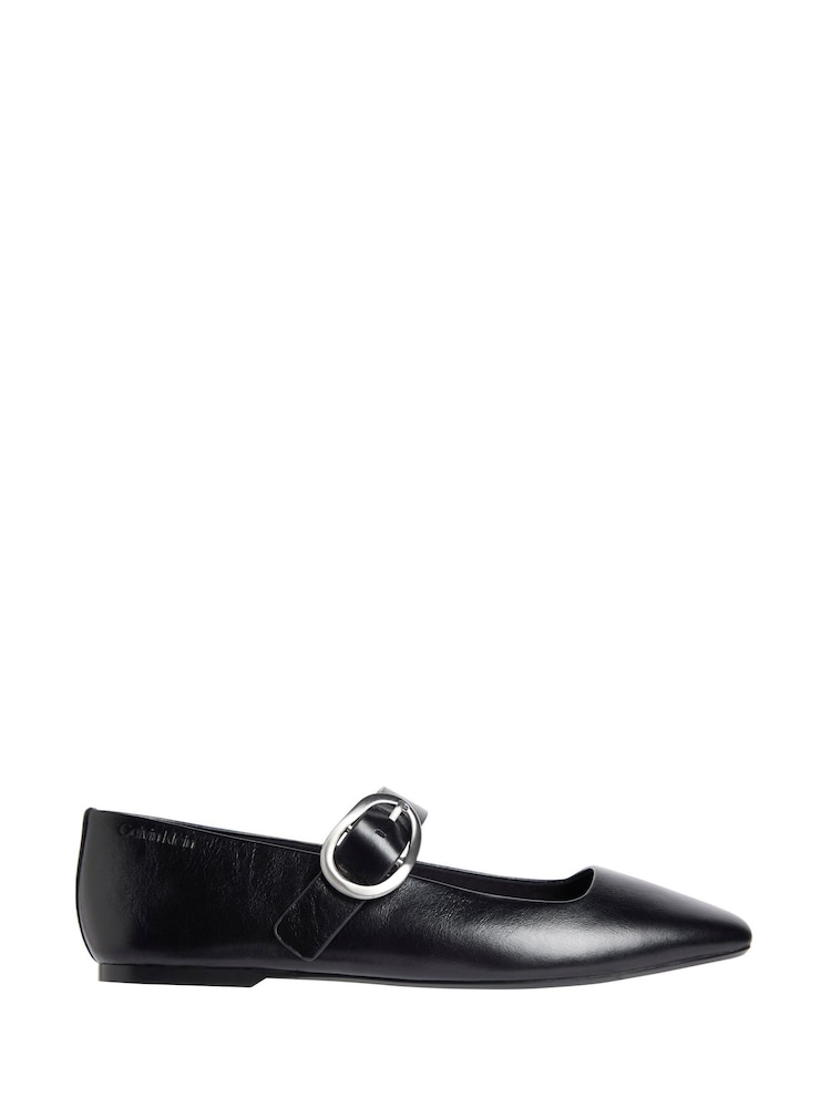 Calvin Klein Black Leather Mary Jane Ballerinas - Image 1 of 6 Calvin Klein Black Leather Mary Jane Ballerinas - Image 1 of 6
