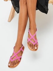 Pink Forever Comfort® Leather Toe Post Flat Sandals - Image 1 of 6
