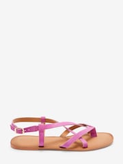 Pink Forever Comfort® Leather Toe Post Flat Sandals - Image 3 of 6