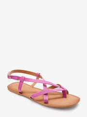 Pink Forever Comfort® Leather Toe Post Flat Sandals - Image 4 of 6