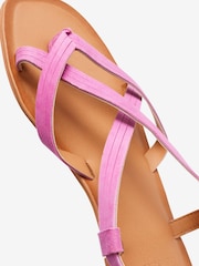 Pink Forever Comfort® Leather Toe Post Flat Sandals - Image 6 of 6