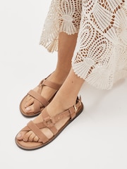 Tan Brown Forever Comfort® Leather Asymmetrical Flat Sandals - Image 1 of 5