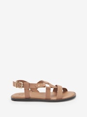 Tan Brown Forever Comfort® Leather Asymmetrical Flat Sandals - Image 2 of 5