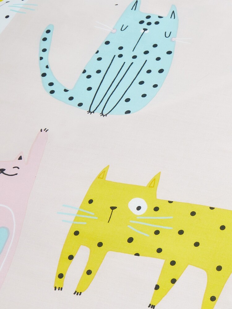 Catherine Lansfield Pink Cute Cats Reversible Eyelet Curtains - Image 4 of 4