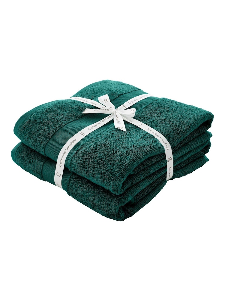 Catherine Lansfield Set of 2 Green Anti-Bacterial 100% Cotton Towels - Image 2 of 4