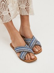 Blue Crossover Knitted Mule Flat Sandals - Image 1 of 6