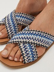 Blue Crossover Knitted Mule Flat Sandals - Image 2 of 6