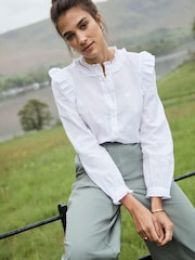 Joules Naomi White Button Through Blouse With Frills - Image 1 of 8