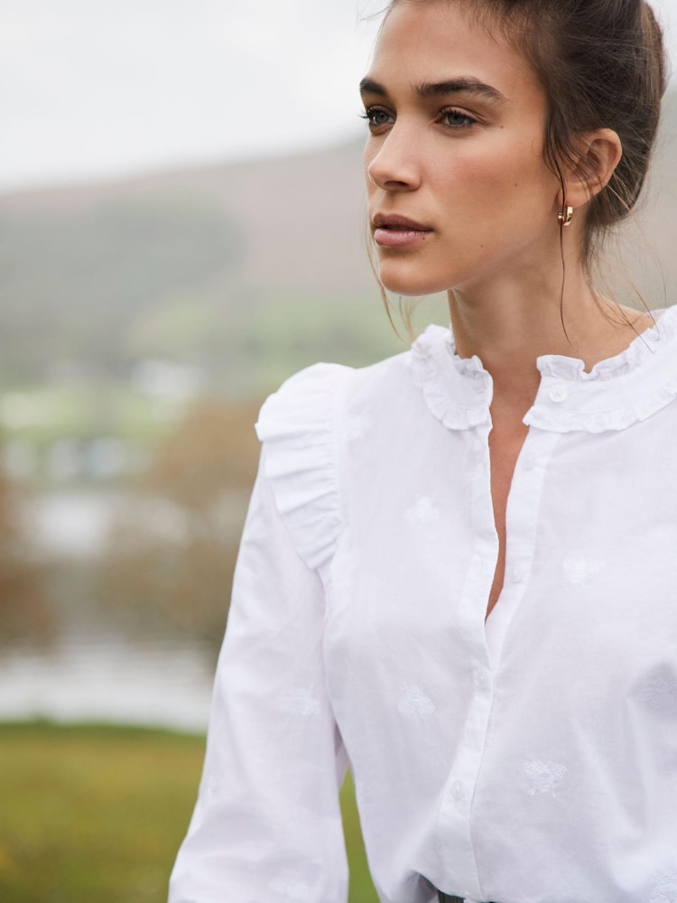 Joules Naomi White Button Through Blouse With Frills - Image 2 of 8