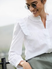 Joules Naomi White Button Through Blouse With Frills - Image 3 of 8