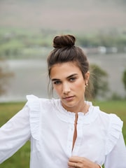 Joules Naomi White Button Through Blouse With Frills - Image 4 of 8