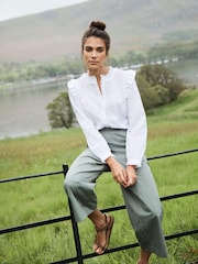 Joules Naomi White Button Through Blouse With Frills - Image 5 of 8