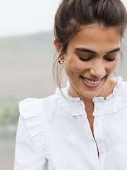 Joules Naomi White Button Through Blouse With Frills - Image 6 of 8