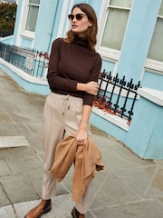 Chocolate Brown Long Sleeve Ribbed Roll Neck Top - Image 2 of 5
