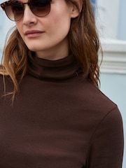 Chocolate Brown Long Sleeve Ribbed Roll Neck Top - Image 4 of 5