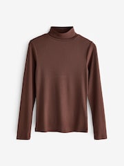 Chocolate Brown Long Sleeve Ribbed Roll Neck Top - Image 5 of 5