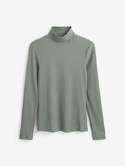 Khaki Green Long Sleeve Ribbed Roll Neck Top - Image 1 of 1